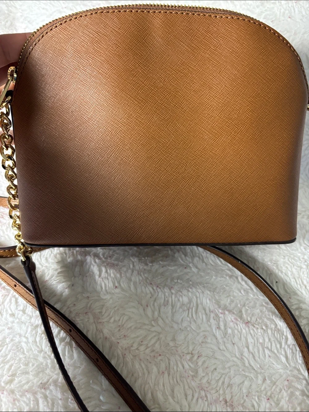 Michael Kors Camel Saffiano Leather Crossbody Dome Bag - Picture 8 of 8